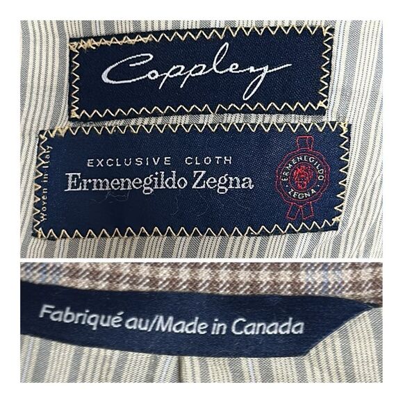 COPPLEY Ermenegildo Zegna Taupe Livid Plaid Lightweight Blazer Half Lined 42R - Picture 11 of 15